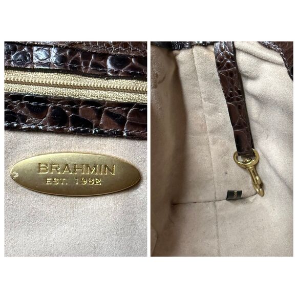 Brahmin Anytime Baguette Shoulder Bag – Melbourne Croc Embossed Leather Brown - Picture 12 of 17